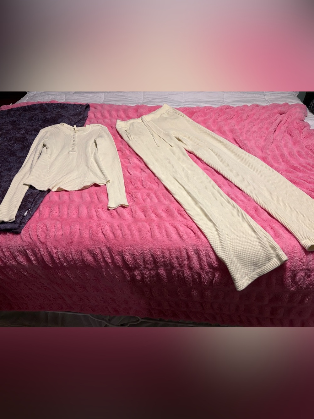 Ribbed knitted skims top and wide leg pant set